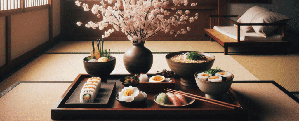 Elegant Japanese sushi, ramen, and kaiseki set